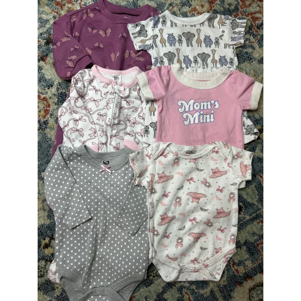 Girls 3-6M Pink Purple‎ Bundle HB Carter's Cat & Jack Bodysuits Sleeper GUC
